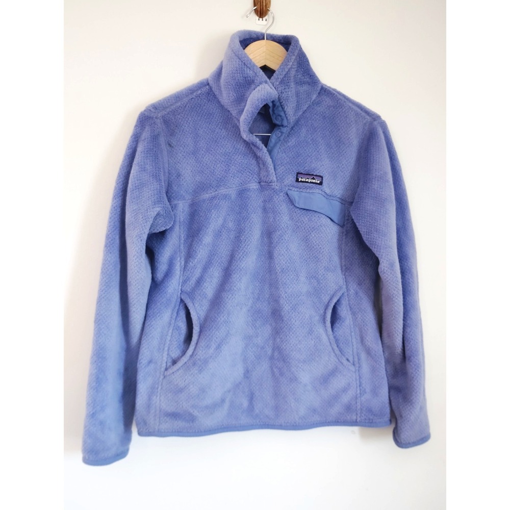 Patagonia Women M Re-Tool Snap-T Fleece Pullover Purple High Pile Western Biker - Picture 7 of 12